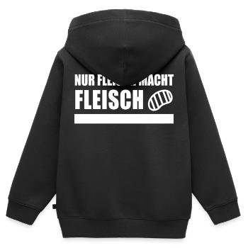NUR FLEISCH MACHT FLEISCH - Kinder Premium Organic Zip Hoodie - Schwarz - Hinten - AI Model Kid Male (0cm)