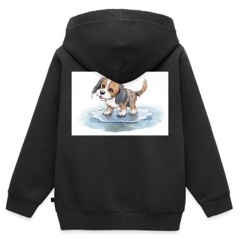 Happy dog playing in a rain puddle - Kids Premium Organic Zip-up Hoodie - black - Back - AI Model Kid Male (0cm)