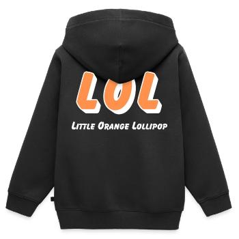 LOL - Little Orange Lollipop - Kinder Premium Organic Zip Hoodie - Schwarz - Hinten - AI Model Kid Male (0cm)