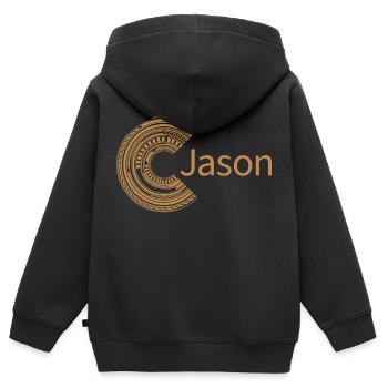 Für Jason - Kinder Premium Organic Zip Hoodie - Schwarz - Hinten - AI Model Kid Male (0cm)