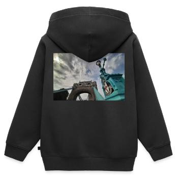 Tower Bridge Londres avec ciel nuageux - Sweat Premium à capuche zippé enfant bio - noir - Dos - AI Model Kid Male (0cm)