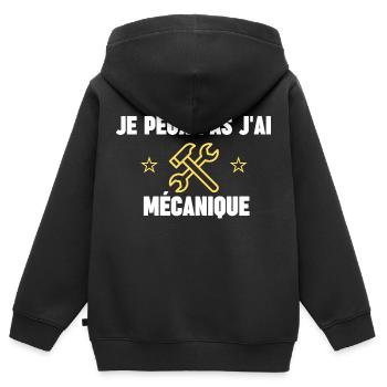 je peux pas j'ai mécanique - Sweat Premium à capuche zippé enfant bio - noir - Dos - AI Model Kid Male (0cm)