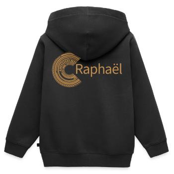 Für Raphaël - Kinder Premium Organic Zip Hoodie - Schwarz - Hinten - AI Model Kid Male (0cm)