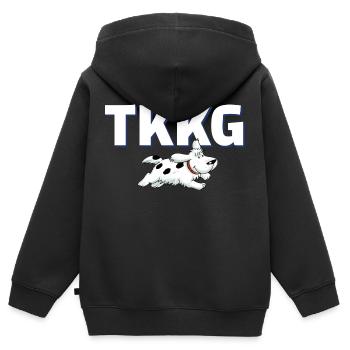 TKKG Logo Mit Gabys Hund Oskar - Kinder Premium Organic Zip Hoodie - Schwarz - Hinten - AI Model Kid Male (0cm)
