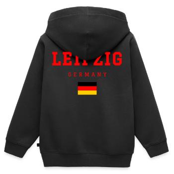 Leipzig, Allemagne - Sweat Premium à capuche zippé enfant bio - noir - Dos - AI Model Kid Male (0cm)