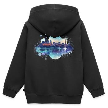 Digital City - Kinder Premium Organic Zip Hoodie - Schwarz - Hinten - AI Model Kid Male (0cm)
