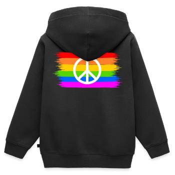 Peacezeichen auf LGBT Regenbogenfahne - Kinder Premium Organic Zip Hoodie - Schwarz - Hinten - AI Model Kid Male (0cm)