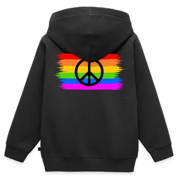 Signe de paix de paix sur le drapeau arc-en-ciel arc-en-ciel - Sweat Premium à capuche zippé enfant bio - noir - Dos - AI Model Kid Male (0cm)