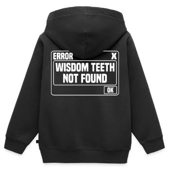 Dents de sagesse cadeau pour l’extraction des dents de sagesse - Sweat Premium à capuche zippé enfant bio - noir - Dos - AI Model Kid Male (0cm)