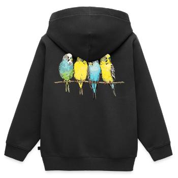 Wellensittich, Wellensittiche auf einer Stange - Kinder Premium Organic Zip Hoodie - Schwarz - Hinten - AI Model Kid Male (0cm)
