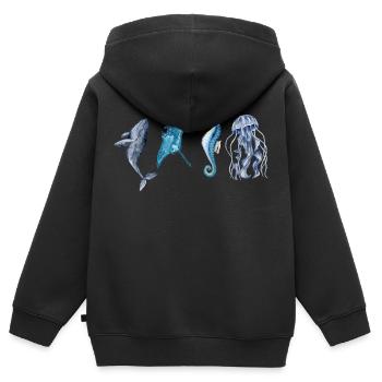 les animaux de l’océan - Sweat Premium à capuche zippé enfant bio - noir - Dos - AI Model Kid Male (0cm)