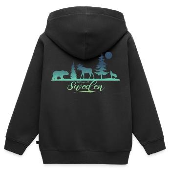 Suède Suède Viking Nordique Scandinavie Solstice d’été - Sweat Premium à capuche zippé enfant bio - noir - Dos - AI Model Kid Male (0cm)