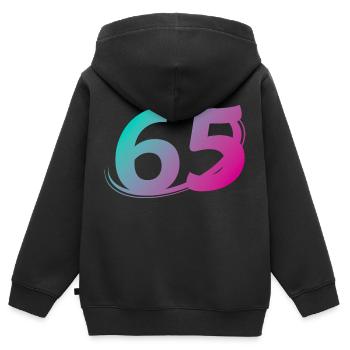 Nummer 65 mehrfarbig - Kinder Premium Organic Zip Hoodie - Schwarz - Hinten - AI Model Kid Male (0cm)