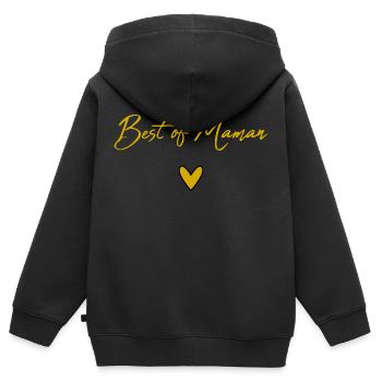 MAMAN. FÊTE DES MÈRES. BONNE FÊTE MAMAN. BONNE FÊT - Sweat Premium à capuche zippé enfant bio - noir - Dos - AI Model Kid Male (0cm)