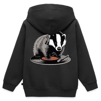 blaireau musical - Sweat Premium à capuche zippé enfant bio - noir - Dos - AI Model Kid Male (0cm)
