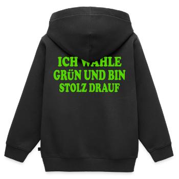 ich wähle grün und bin stolz darauf - Kinder Premium Organic Zip Hoodie - Schwarz - Hinten - AI Model Kid Male (0cm)