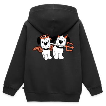 2 Hunde Engel Teufel Satan Himmel Hölle Gewissen - Kinder Premium Organic Zip Hoodie - Schwarz - Hinten - AI Model Kid Male (0cm)