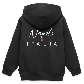 Italie - Naples - Naples - Italien - Italie - Sweat Premium à capuche zippé enfant bio - noir - Dos - AI Model Kid Male (0cm)