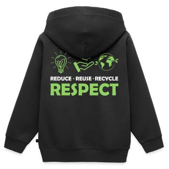Réduire, Réutiliser, Recycler, Respecter, Planète, Environnemental - Sweat Premium à capuche zippé enfant bio - noir - Dos - AI Model Kid Male (0cm)