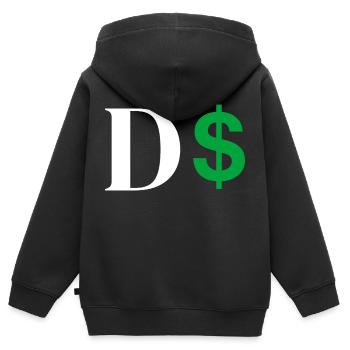 Lettre d dollar - Sweat Premium à capuche zippé enfant bio - noir - Dos - AI Model Kid Male (0cm)