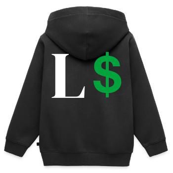 Lettre l dollar - Sweat Premium à capuche zippé enfant bio - noir - Dos - AI Model Kid Male (0cm)