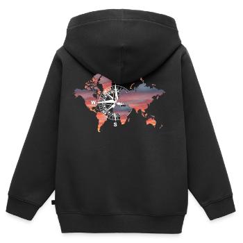 Welt Kompass - Kinder Premium Organic Zip Hoodie - Schwarz - Hinten - AI Model Kid Male (0cm)