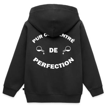 Humour - Pur concentré de perfection - Sweat Premium à capuche zippé enfant bio - noir - Dos - AI Model Kid Male (0cm)