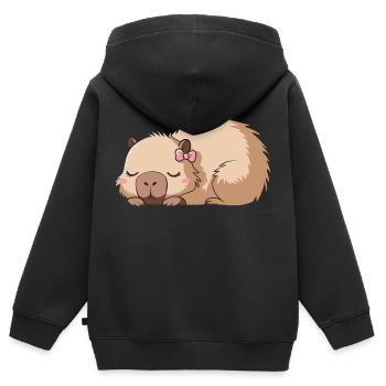 Süßes Capybara Rosa Schleife Capybara - Kinder Premium Organic Zip Hoodie - Schwarz - Hinten - AI Model Kid Male (0cm)
