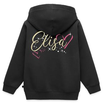 Elisa Nom Prénom Calligraphie Coeur - Sweat Premium à capuche zippé enfant bio - noir - Dos - AI Model Kid Male (0cm)