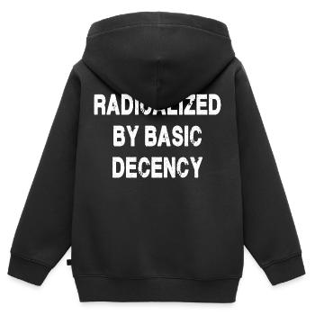 Radicalisé par la décence élémentaire - Sweat Premium à capuche zippé enfant bio - noir - Dos - AI Model Kid Male (0cm)
