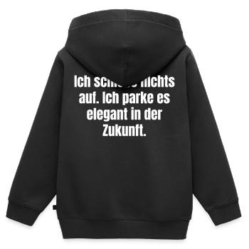 Ich schiebe nichts auf. Ich parke es in Zukunft. - Kinder Premium Organic Zip Hoodie - Schwarz - Hinten - AI Model Kid Male (0cm)