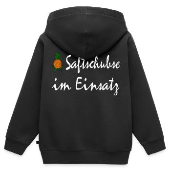 Saftschubse im Einsatz - Kinder Premium Organic Zip Hoodie - Schwarz - Hinten - AI Model Kid Male (0cm)