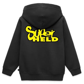 super-héros - Sweat Premium à capuche zippé enfant bio - noir - Dos - AI Model Kid Male (0cm)