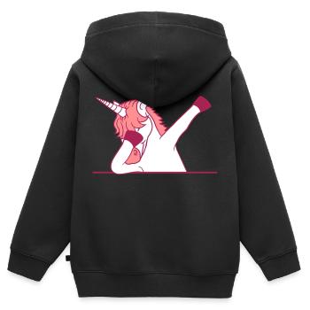 zone de texte écriture bouclier mur tamponnant licorne d - Sweat Premium à capuche zippé enfant bio - noir - Dos - AI Model Kid Male (0cm)
