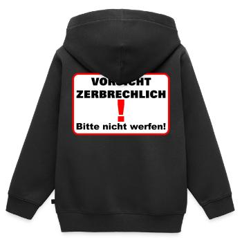 Zerbrechlich vorsicht - Kinder Premium Organic Zip Hoodie - Schwarz - Hinten - AI Model Kid Male (0cm)