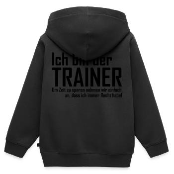Trainer - Kinder Premium Organic Zip Hoodie - Schwarz - Hinten - AI Model Kid Male (0cm)