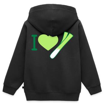 J'aime les poireaux - Sweat Premium à capuche zippé enfant bio - noir - Dos - AI Model Kid Male (0cm)
