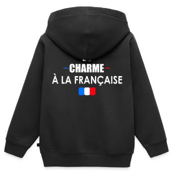 Le charme à la française t-shirt cadeau - Sweat Premium à capuche zippé enfant bio - noir - Dos - AI Model Kid Male (0cm)