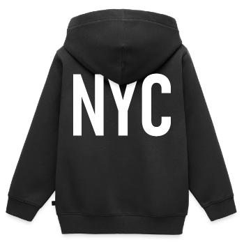 NYC - New York City - USA - Big Apple - Manhattan - Kinder Premium Organic Zip Hoodie - Schwarz - Hinten - AI Model Kid Male (0cm)