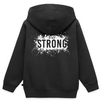 Stay strong - Sweat Premium à capuche zippé enfant bio - noir - Dos - AI Model Kid Male (0cm)