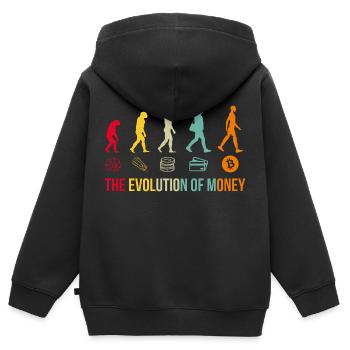 Money Evolution Bitcoin Crypto - Sweat Premium à capuche zippé enfant bio - noir - Dos - AI Model Kid Male (0cm)