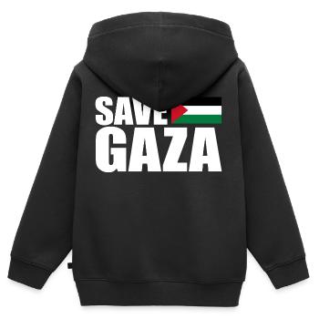 Save gaza - Kids Premium Organic Zip-up Hoodie - black - Back - AI Model Kid Male (0cm)