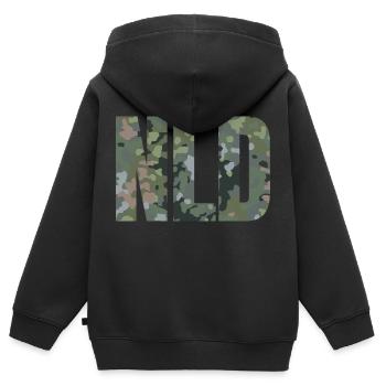 GB Camouflage NLD Text! - Kinder Premium Organic Zip Hoodie - Schwarz - Hinten - AI Model Kid Male (0cm)