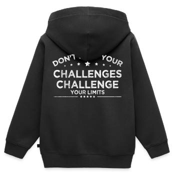 Schränken Sie Ihre Herausforderungen nicht ein - Kinder Premium Organic Zip Hoodie - Schwarz - Hinten - AI Model Kid Male (0cm)
