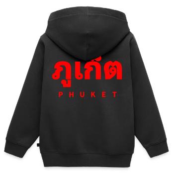 PHUKET THAILAND - THAI SPRACHE - Kinder Premium Organic Zip Hoodie - Schwarz - Hinten - AI Model Kid Male (0cm)