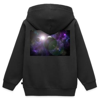 Lune et terre avec soleil - Sweat Premium à capuche zippé enfant bio - noir - Dos - AI Model Kid Male (0cm)