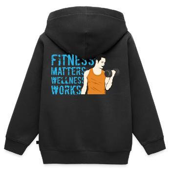fitness matters wellness works - Kinder Premium Organic Zip Hoodie - Schwarz - Hinten - AI Model Kid Male (0cm)