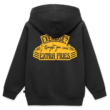 Exercise Extra Fries Quote - Kids Premium Organic Zip-up Hoodie - black - Back - AI Model Kid Male (0cm)