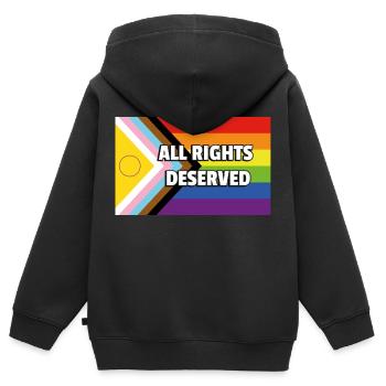 Inclusive Pride Progress Flag ALLE RECHTE VERDIENT - Kinder Premium Organic Zip Hoodie - Schwarz - Hinten - AI Model Kid Male (0cm)