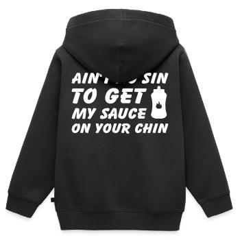 Pas de péché pour avoir ma sauce sur ton menton - Sweat Premium à capuche zippé enfant bio - noir - Dos - AI Model Kid Male (0cm)